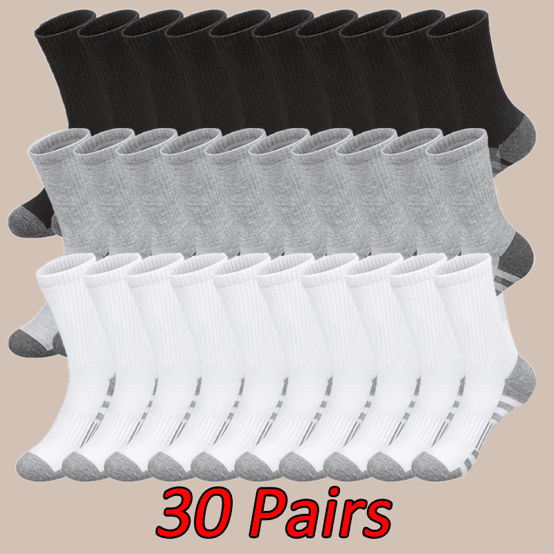 TEMU 30 Pairs High-quality Contrast Color Classic Mid-tube Socks Comfortable Sweat-absorbent Breathable Basketball Socks Suitable For Daily Wear Outdoor Sports Unisex