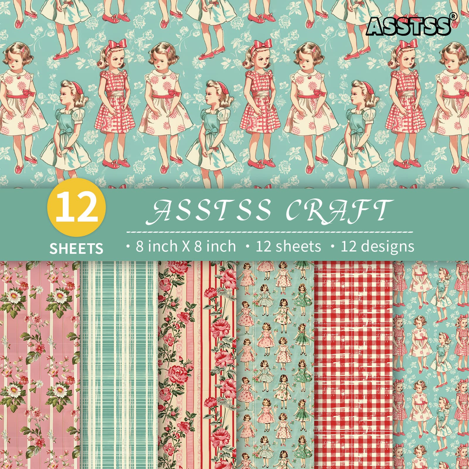 TEMU 12-sheet Asstss 8 X 8-inch Scrapbooking Paper Pad, Doll Style Backing Paper Supplies, Heavyweight Cardstock For Journaling, Collage Art, And Crafts, 8 X 8 Inches Pack