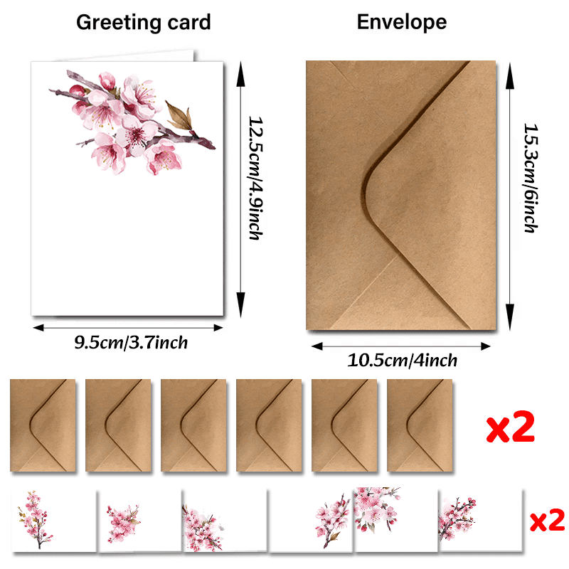 TEMU 24pcs Elegant Cherry Greeting Cards With Envelopes - Ideal For Thank You Notes, Appreciation, Holidays & Good Luck Wishes - Versatile Designs For , Teachers, Business & Coworkers