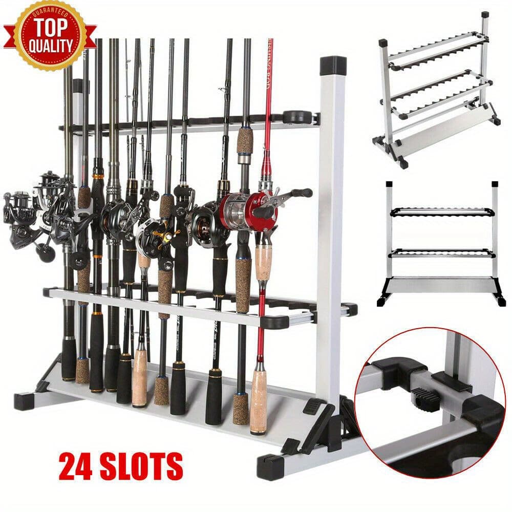 TEMU 24 Rods Fishing Rod Holders, Fishing Pole Holders, Fishing Rod Rack, 24 Slots To Hold Rods & Reel Combo, Lightweight Aluminum Alloy Pole Garage Storage Ground Display Stand, Silver
