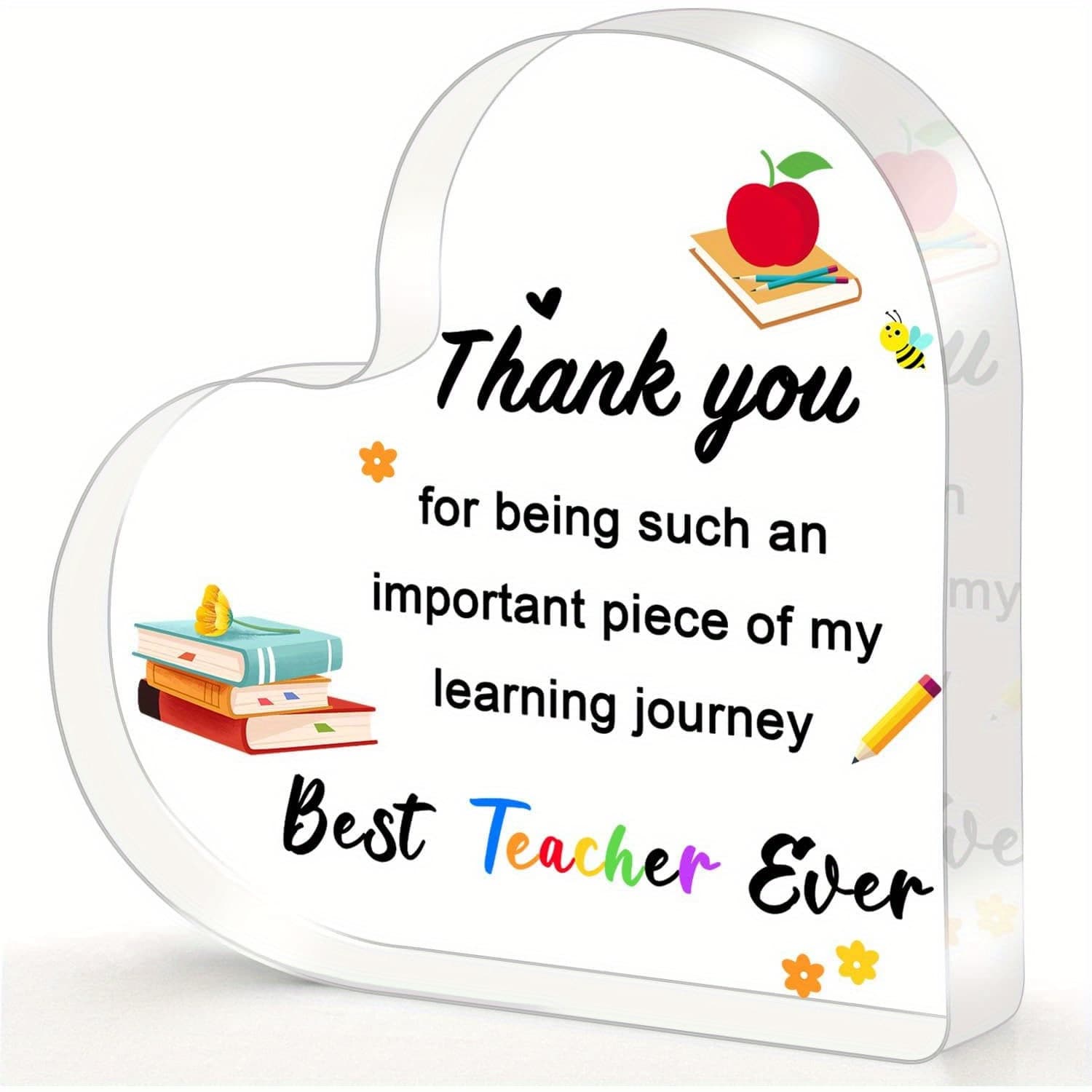 TEMU 2d Flat, Student Thank You Gift For Teacher - Engraved Acrylic Heart-shaped Plaque, Teacher's Day Gift, Suitable For Male/ Female Teacher Thank You Gift, Office/ Classroom/ School Decoration