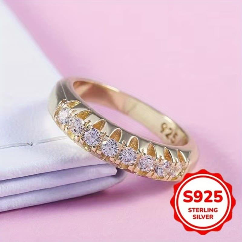 TEMU Fashionable Classic Easy Single Row Zirconia 925 Sterling Silver Ring, Women's Engagement Gift Ring