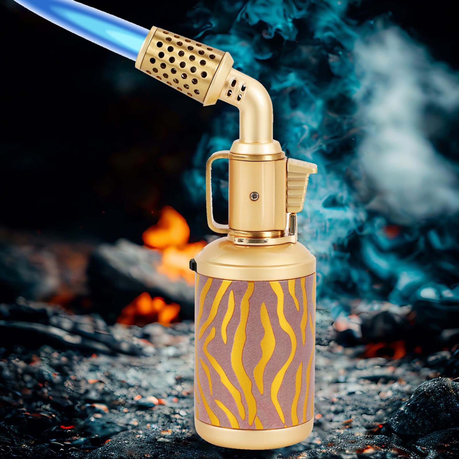 TEMU Butane , Adjustable Refillable Torch Lighters With Safety Lock, Windproof Butane Torch, Lighters With Punch, , Flame Cooking Torch For Kitchen/bbq/candle/camping(gas Not Included)