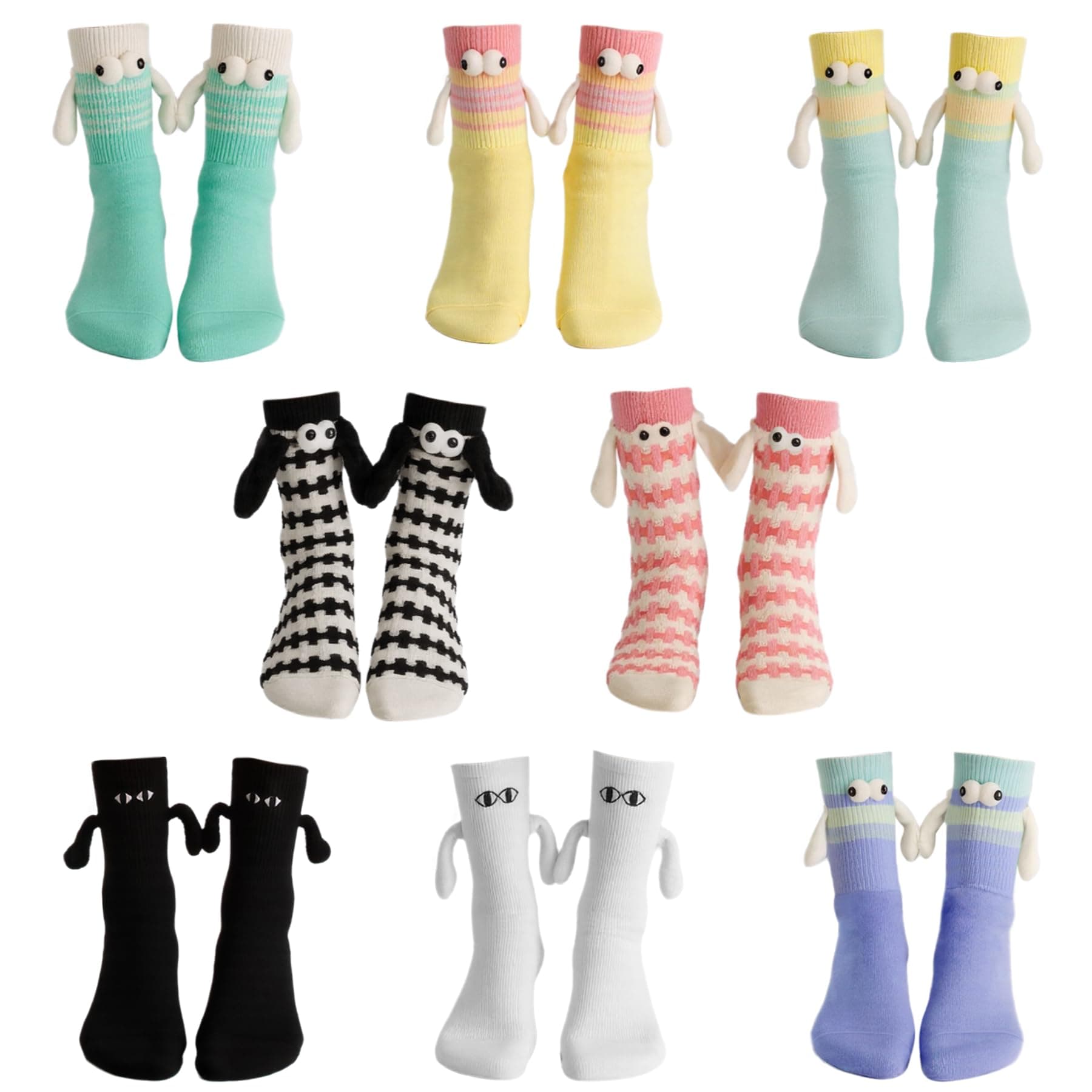 TEMU 8 Pairs Of Magnetic Hand Holding Socks, Creative And Fun Magnetic Hand Holding Couple Socks, Comfortable, Breathable, Soft And Mid Tube Socks, Perfect Birthday Anniversary Creative Gift
