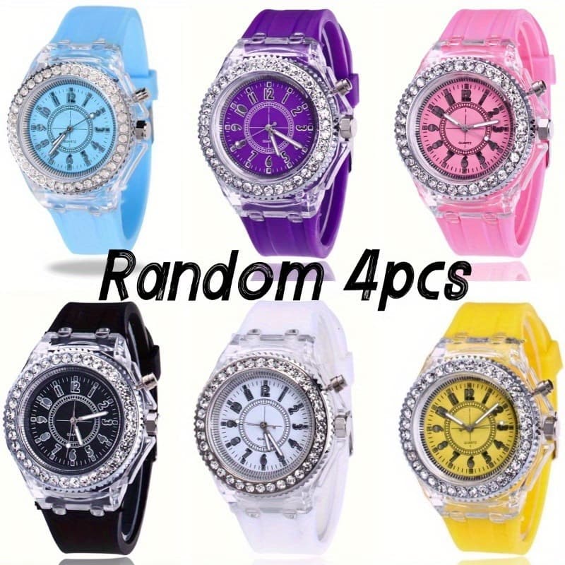 TEMU 4pcs/set Random Color Luminous Led Fashion Trend Quartz Watches, Match Different Daily Outfits, Inteligente Graduation Anniversary Birthday Christmas New Year Gifts