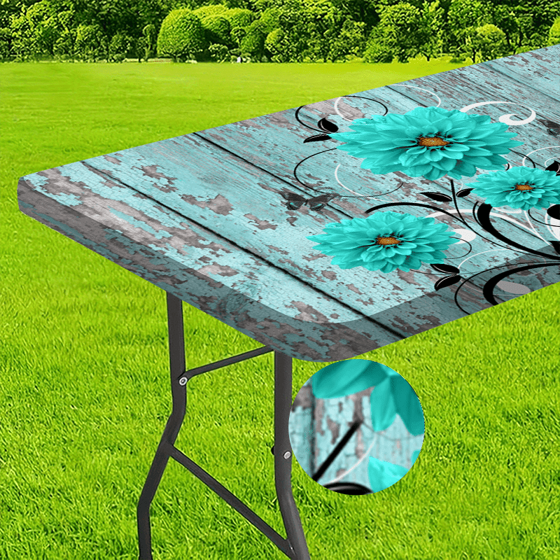 TEMU 1pc, Plank And Sunflower Design Outdoor Tablecloth - Polyester - Great For Camping, Picnics, And Garden Parties, Vibrant Colors, Outdoor Table Cover, Picnic Additions, Used Indoors And Outdoors