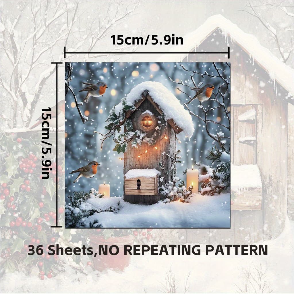 TEMU 36pcs Victorian Christmas Robin Paper - Cozy Winter Diy Craft Supplies With Red Mailbox, Poinsettias, Roses, And Scene - Junk Journal Ephemera, Card Making& Decorative Paper