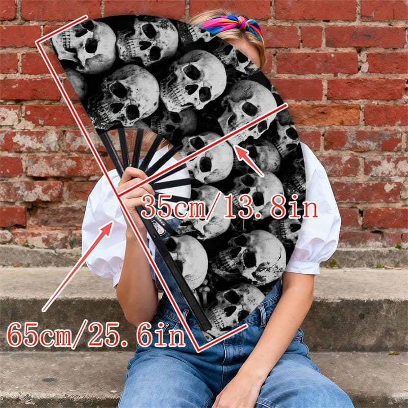 TEMU Men's Handheld Fan, 1pc, Polyester (twill) Material, Cool And Portable, For Daily And Outdoor Use, Unique Skull Design (white, Weathered), Fashionable Accessory, Without Battery