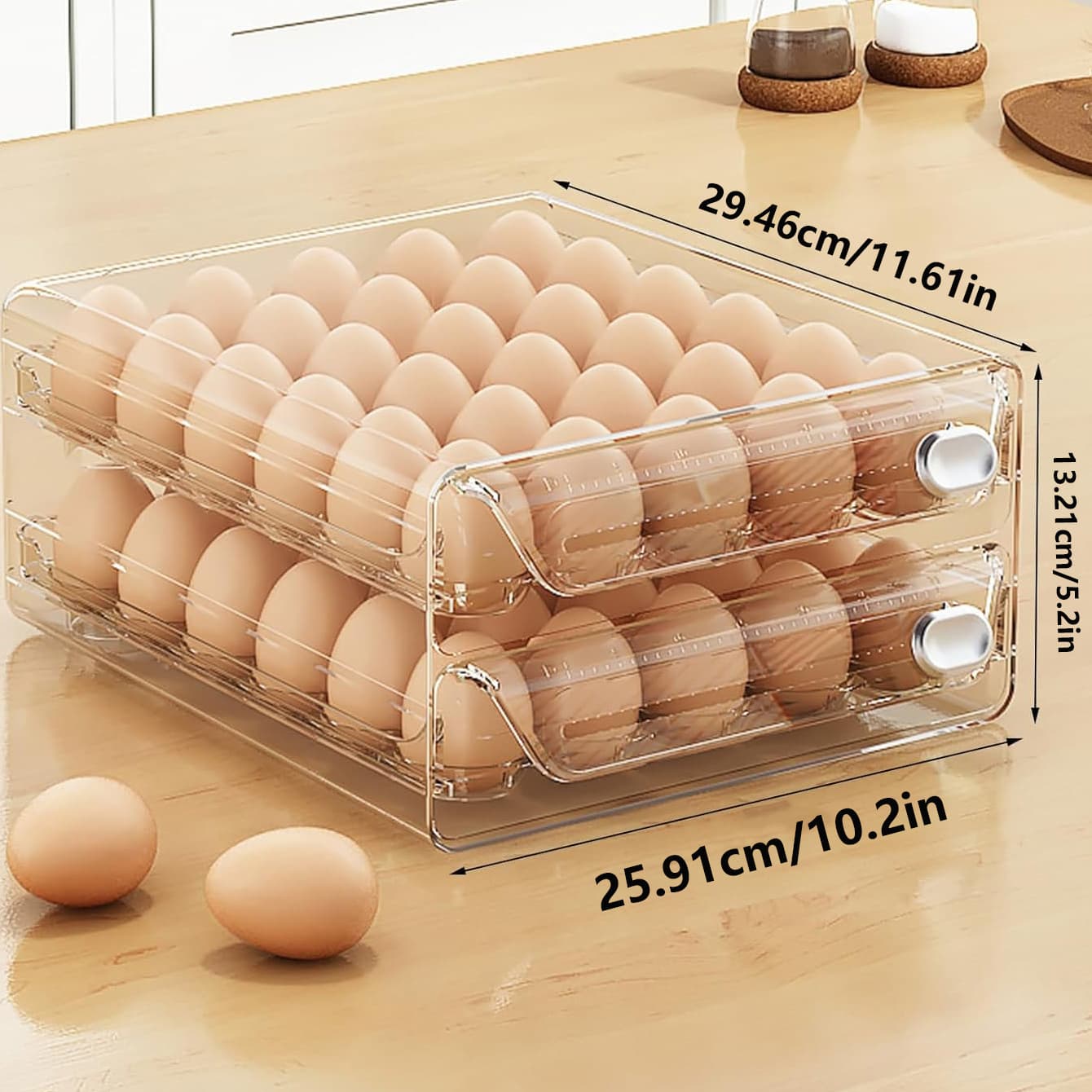 TEMU Versatile Egg Holder For , Designed To Organize Drawers And Space, Featuring Panel For Visibility Of Freshness, Ideal For Big Households, And Stackable For Egg Storage