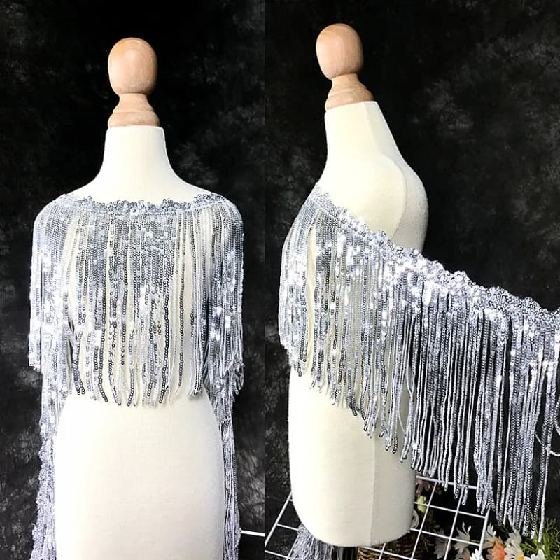 TEMU 16cm Flash Designer Additions Sequins Lace Tassel Wedding Dress Performance Clothing Fringe Decoration