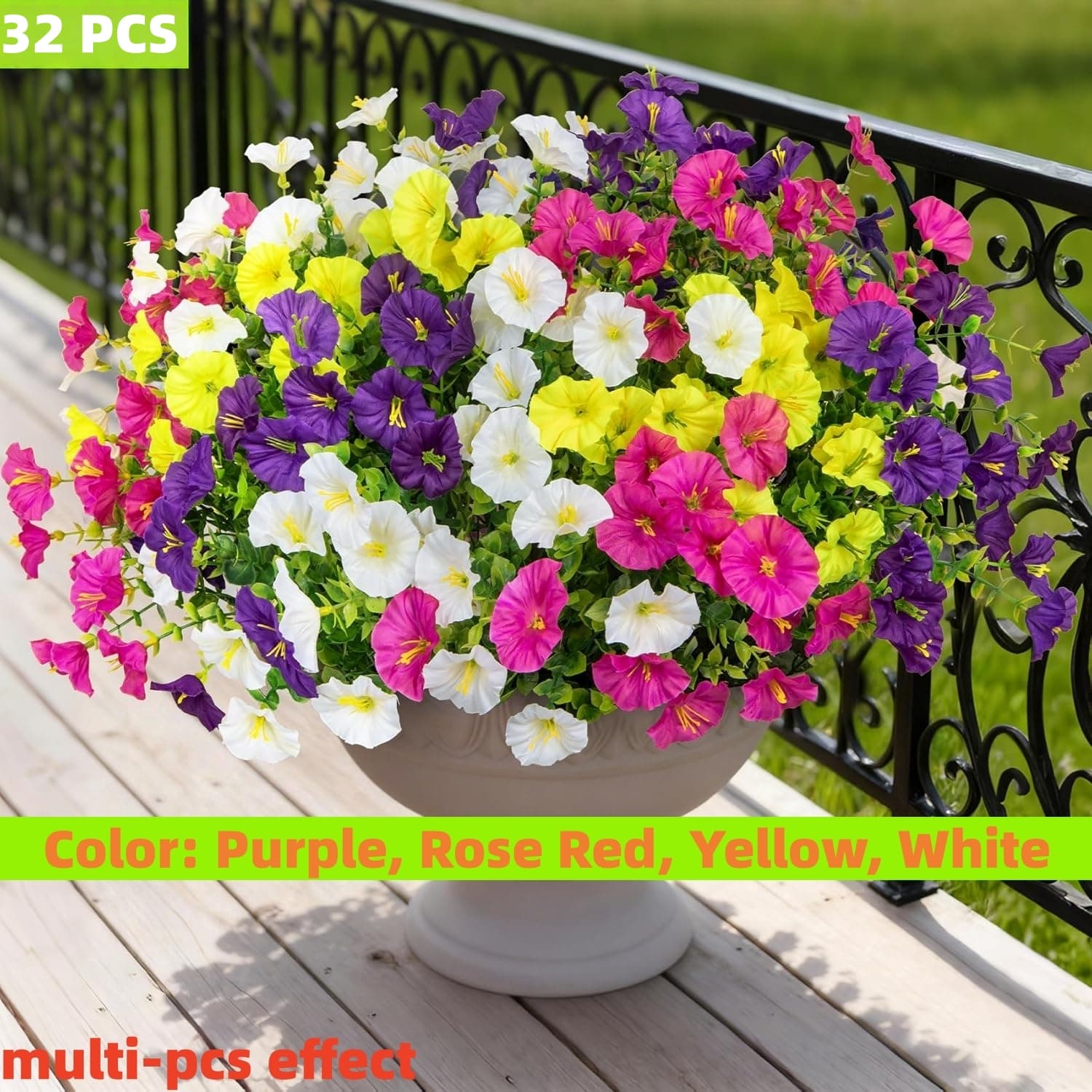 TEMU 96 Flowers = 32pcs Artificial Flowers For Outdoors, Silk Fake Spring Flowers Uv Resistant Realistic Faux Eucalyptus Plants For Outside Planters Porch Window Box Garden Indoor Decor