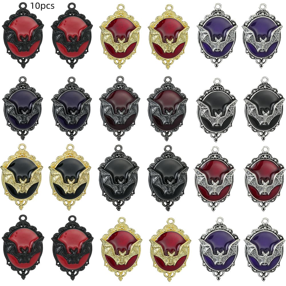 TEMU 10pcs Gothic Bat Pendants, Metal Vintage Drip Enamel Charms For Making, Necklace Earring Couple Accessories Craft Supplies
