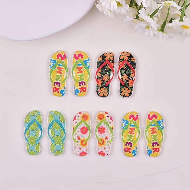 TEMU 10pcs Bohemian Slippers Charms - Handmade Acrylic Letter & Shoe Pendants Suitable For, Necklace Accessories, Gift For, Wear For Easter Valentine' Day Mardi Gras Crafts