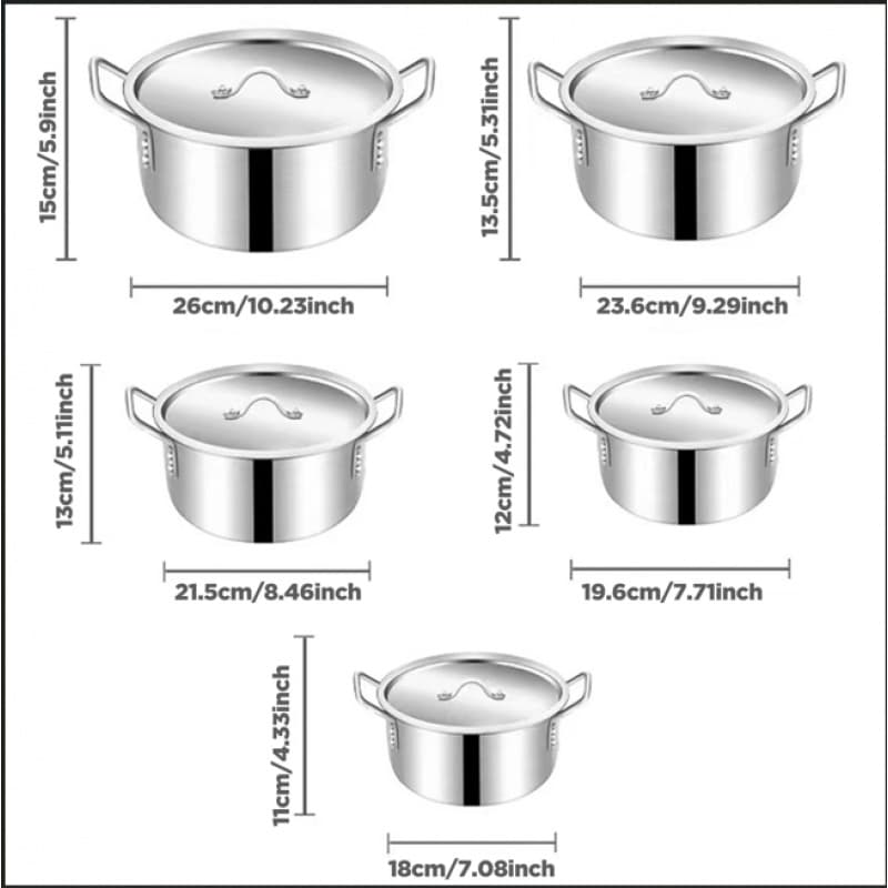 TEMU 10pcs Aluminum Cookware Set - 5 Pots And 5 Lids (16/18//24cm), Sandblasted , Durable For Steaming/boiling | Steamer, Kitchen Essentials