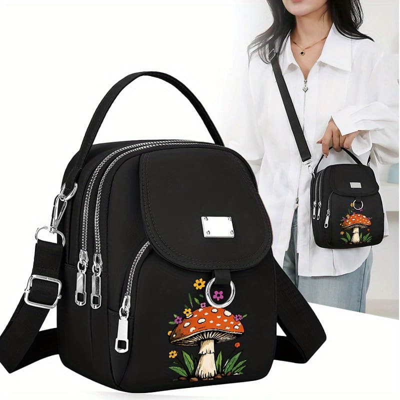 TEMU 1pc Flowering Mushroom 2 Pattern Bag Versatile Portable Bag Bag 1 Shoulder Outer Neutral Bag Mobile Phone Bag Daily Commuter