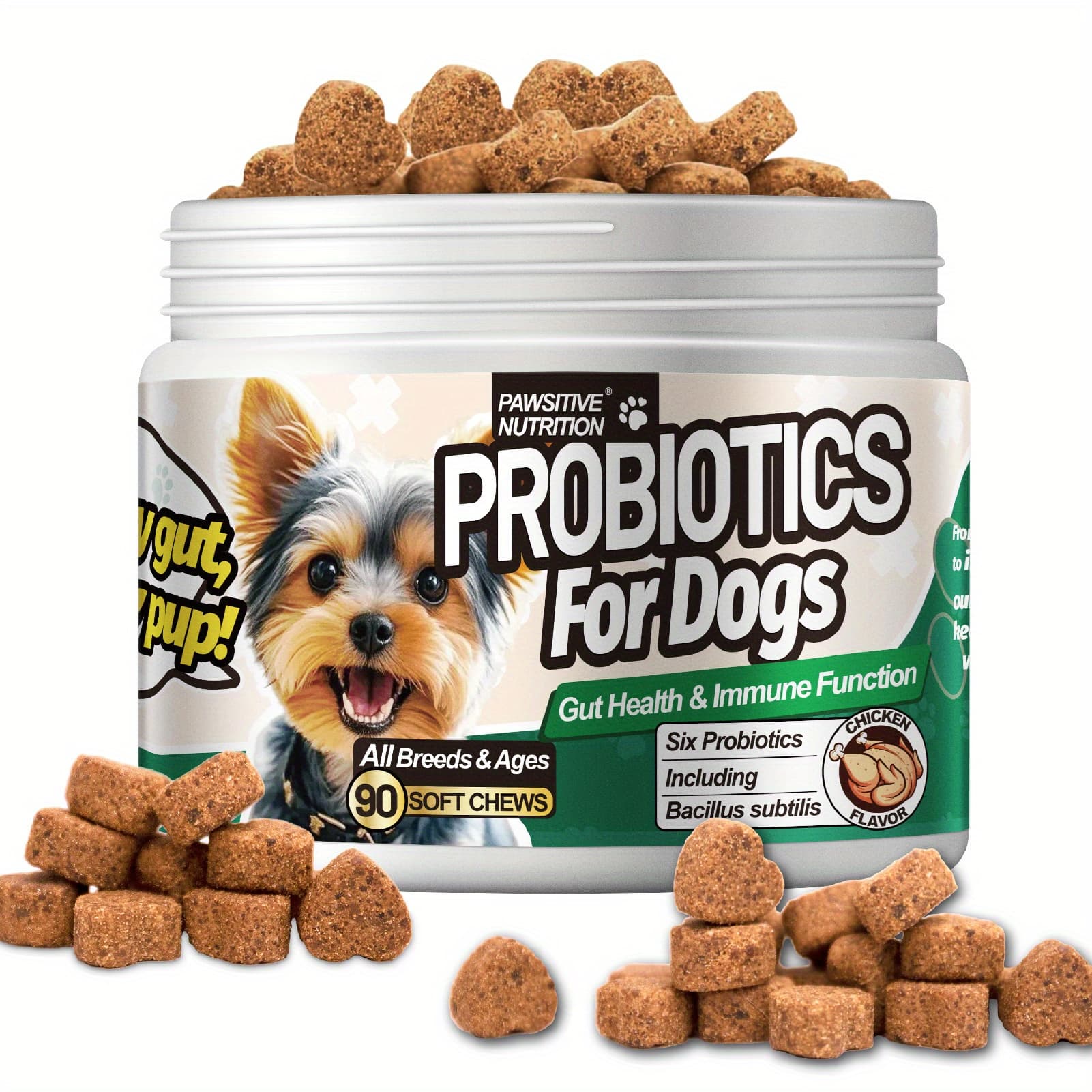TEMU [probiotics Supplement For Dogs] Nutrition Dog Probiotic Chews, 6 Cfu Probiotic Dogs, Dog Supplement (chicken Flavor, 90 Chews)