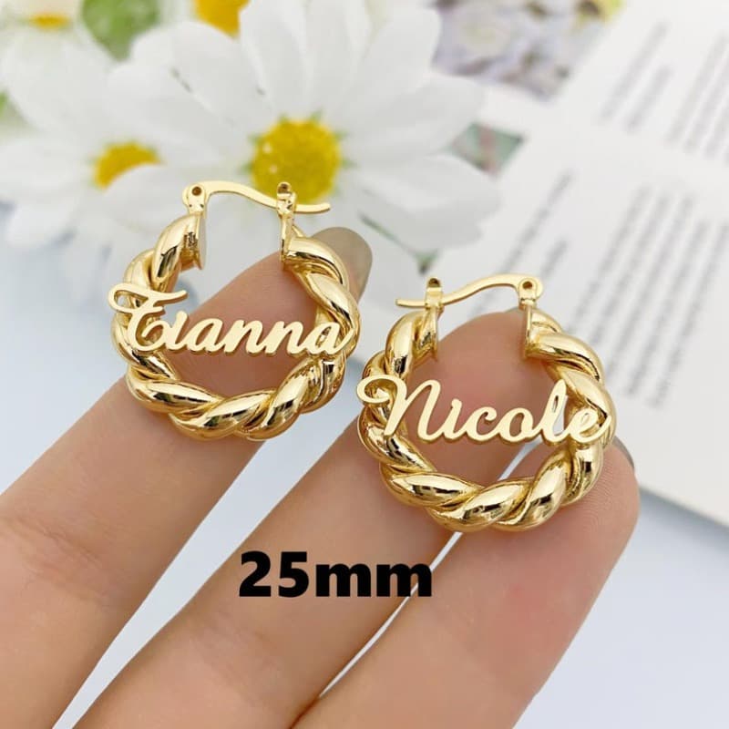 TEMU Customizable Name Hoop Earrings - Personalized Stainless Steel Jewelry Gift For Her, Classic Script & Numeric Design, Perfect For Daily Wear Or Gifting, Earrings, Gift For Her, , Polished Finish