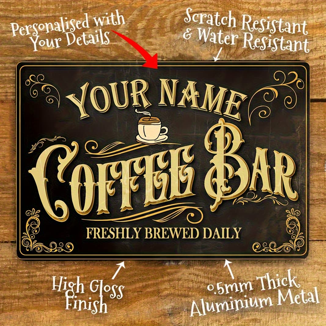 TEMU 2d Flat, 2d Flat, Personalized 12x8 Inch Wall Art For Coffee Bars - Custom Name Metal Sign For Home, Office, Or Kitchen - Durable And Scratch-resistant Decor, 20.32x30.48 Cm