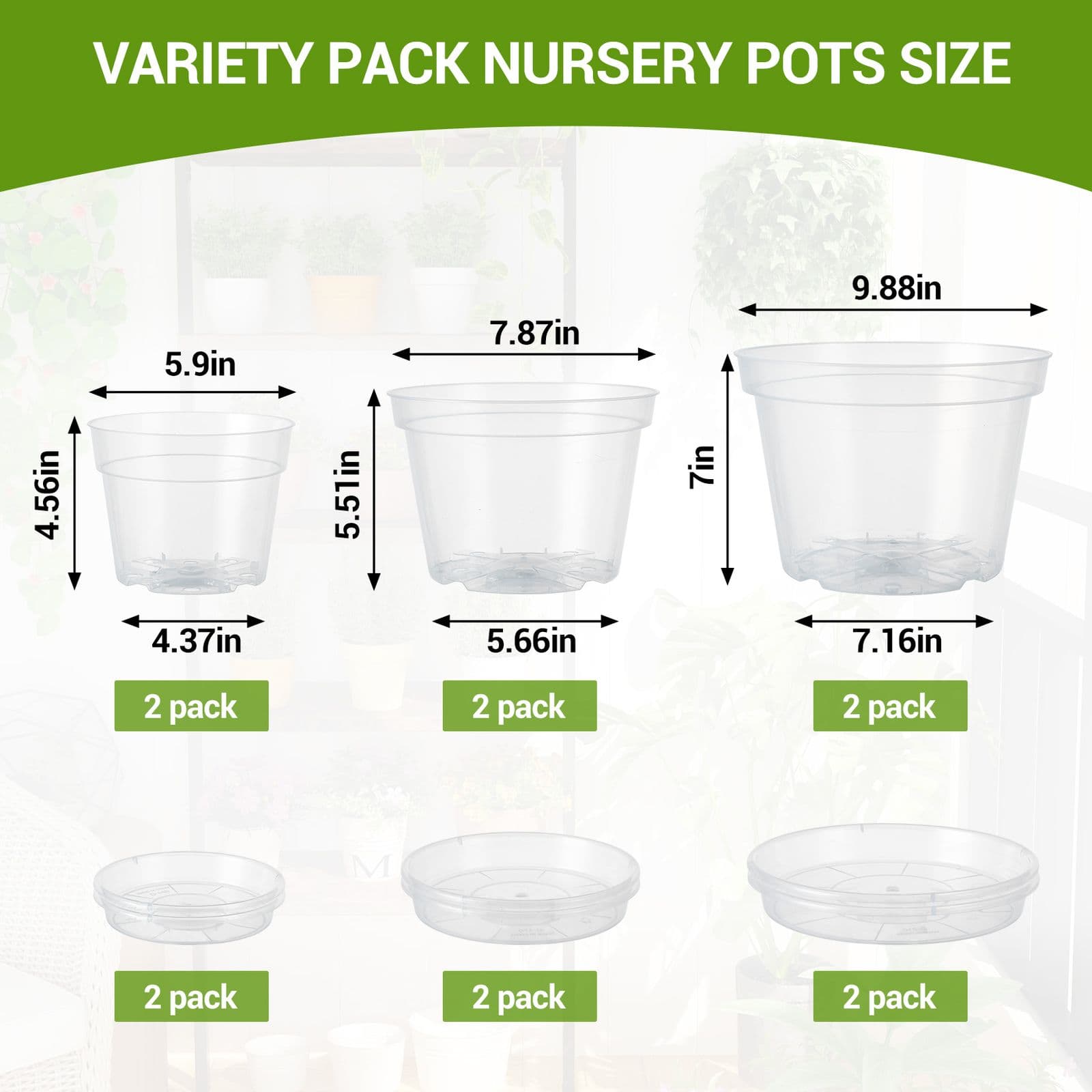 TEMU 6/8/10 Inches - 2pcs Size + Saucers = 12pcs Clear Plastic Seedling Pots With Drainage Holes, Indoor & Outdoor Gardening Planters, Ideal Gift For Home Decor & Gardening Gardening Gift,home Decor