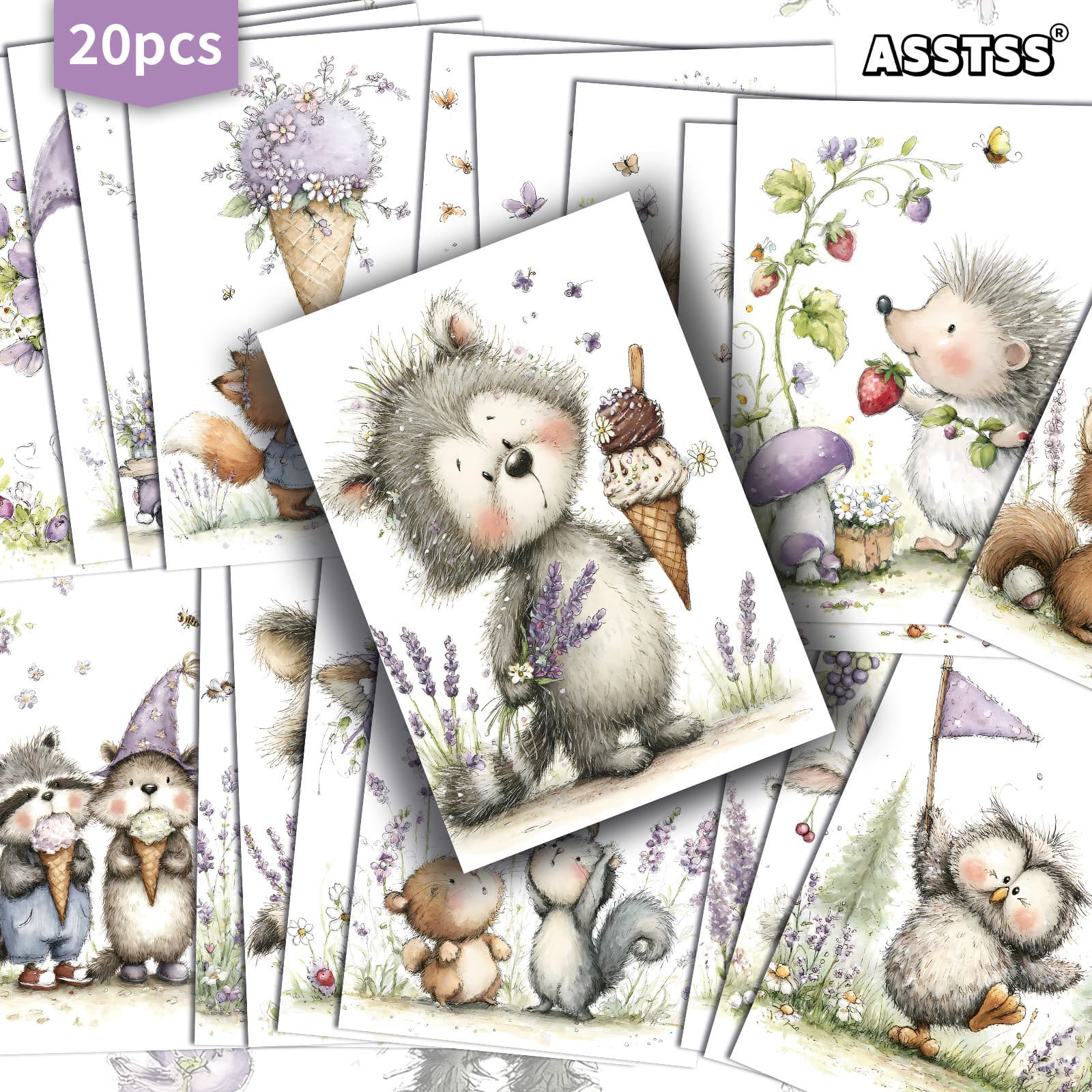 TEMU 20-pack Asstss Cute Little Animals And Cards - 4x6 Inches Junk Journal Paper, Classic Pinup Illustrations, Collectible Decorative Painting Cards For Scrapbooking & Crafting