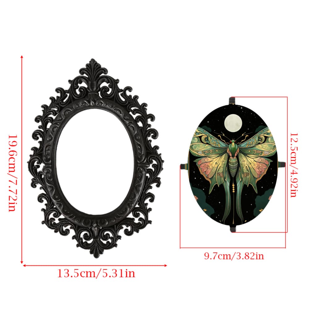 TEMU 1pc "moth Under Night" Wall Art In Black Retro Carved Frame - Vertical Oval Panel Mysterious Moth & Moon, Classic Fantasy For Small Spaces, For Home Decoration