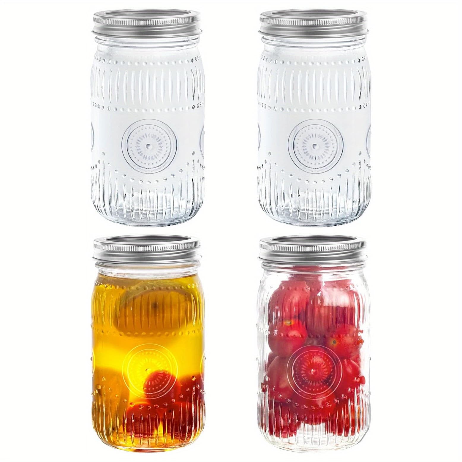TEMU Set Of 4 Vintage 32oz Mason Jars With Lids, Designed For Canning, Pickling, Preserving, Fermenting, And Crafts, Featuring A Wide Mouth For
