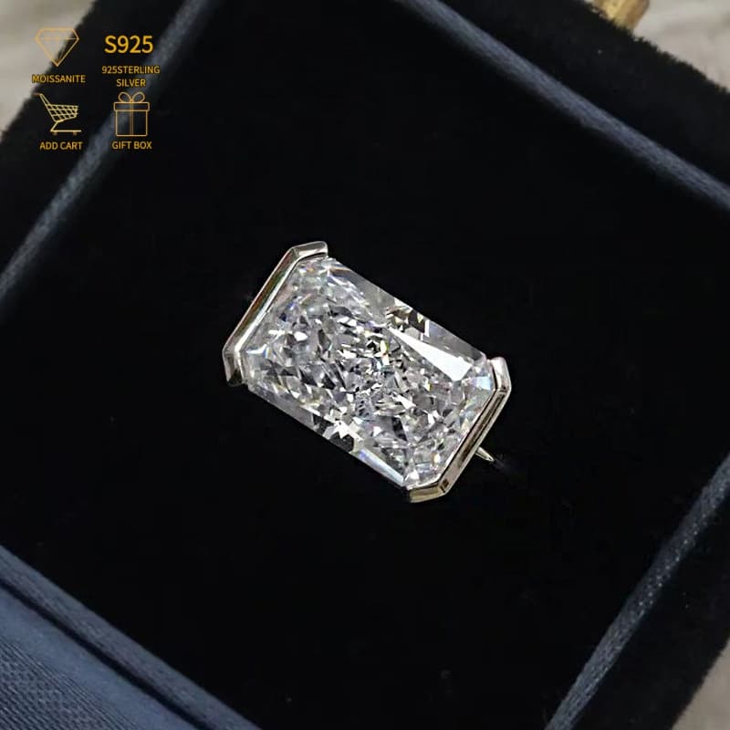 TEMU 1pc Women's Anniversary Ring, Simple Rectangular S925 Silver 2-carat Moissanite Engagement Wedding Thanksgiving Gift With Elegant Gift Box