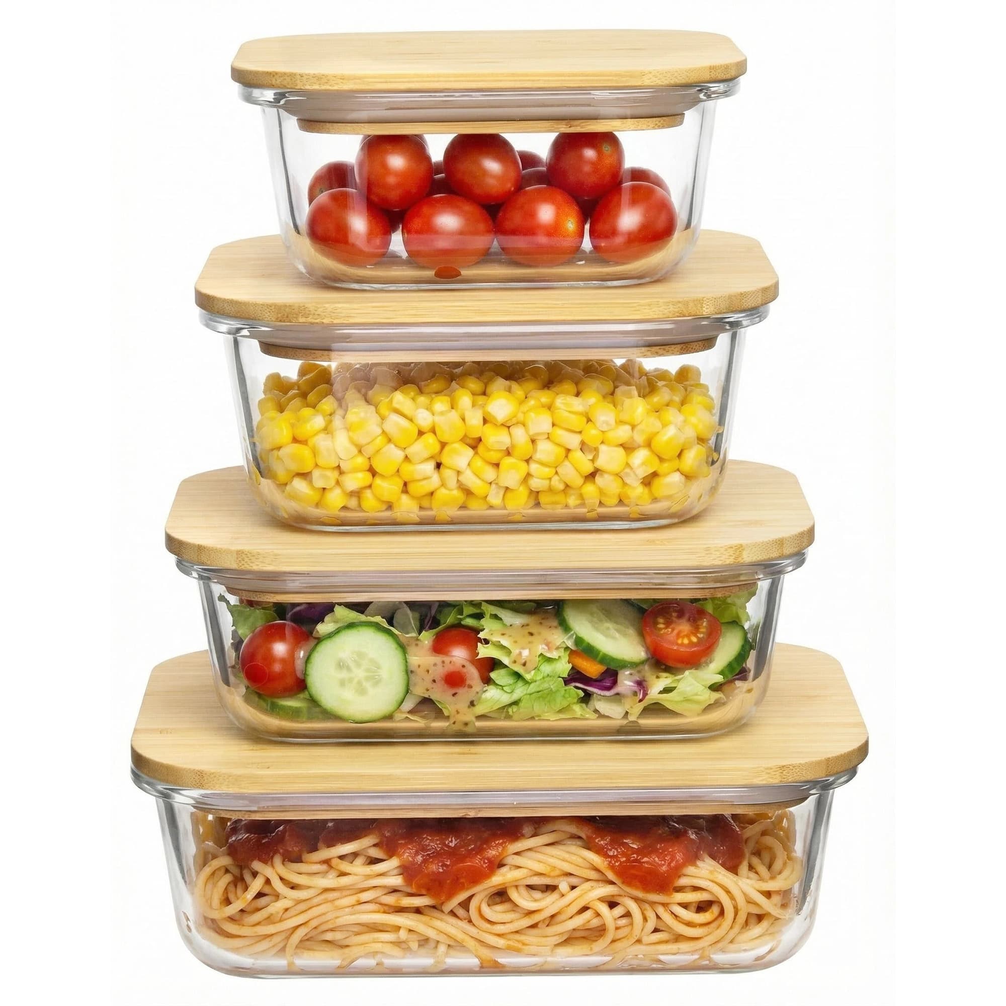TEMU 4/5 Pack Glass Food Storage Containers With Bamboo Lids, Meal Prep Food Storage, Microwave & Dishwasher Safe, Clear Glass & Bamboo