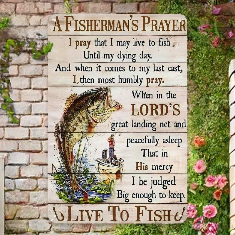 TEMU Vintage Metal Fishing Sign - 8x12 Inch Rustic Metal Wall Art With "a " Design - Heavy-duty Metal Construction - Perfect For Home, Bar, Garage