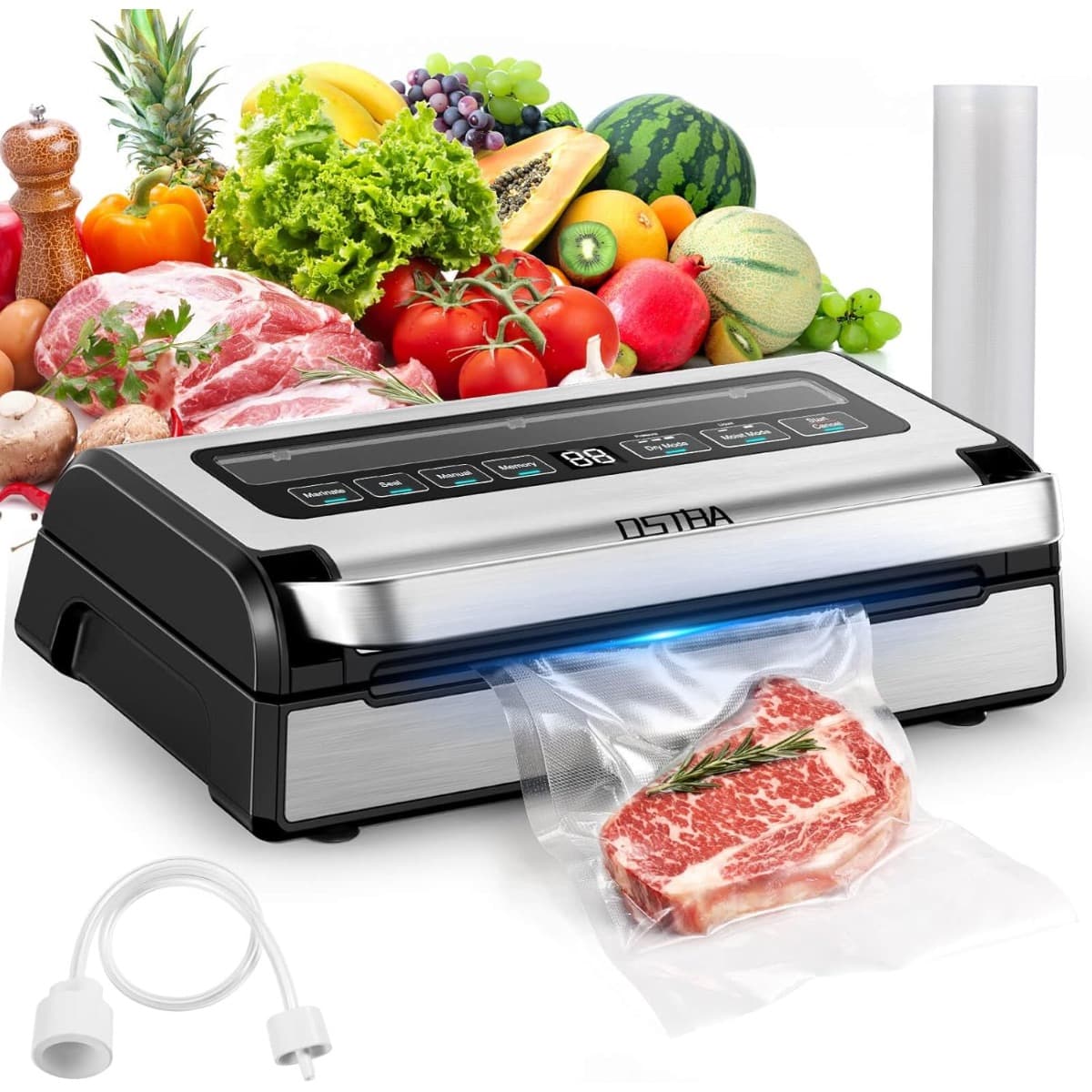 TEMU 180w Vacuum Sealer Machine, 12-in-1 With Built-in Cutter And Bag Storage, Handle, Dry And And , Memory Function, Includes 1 Roll Of Vacuum Bags And Hose