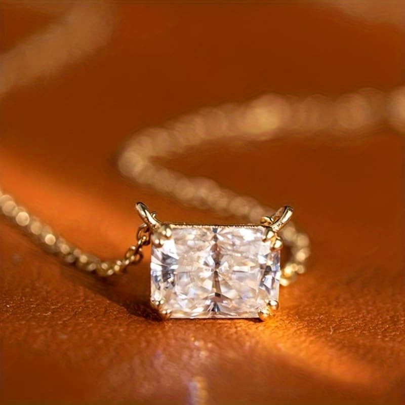 TEMU Elegant Minimalist Style Inlaid Square Synthetic Zirconia Pendant Necklace For Women Daily Commuting Vacation Versatile Jewelry Exquisite Graduation Gift Birthday Gift