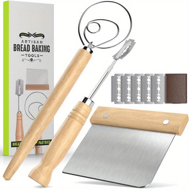 TEMU 1 Set Of Stainless Steel Bread Grooming Knife, Bread Cutting Knife, Wooden Handle Baguette Scoring Knife, Curved Bread Cutting Knife - Very Suitable For Holiday Baking.