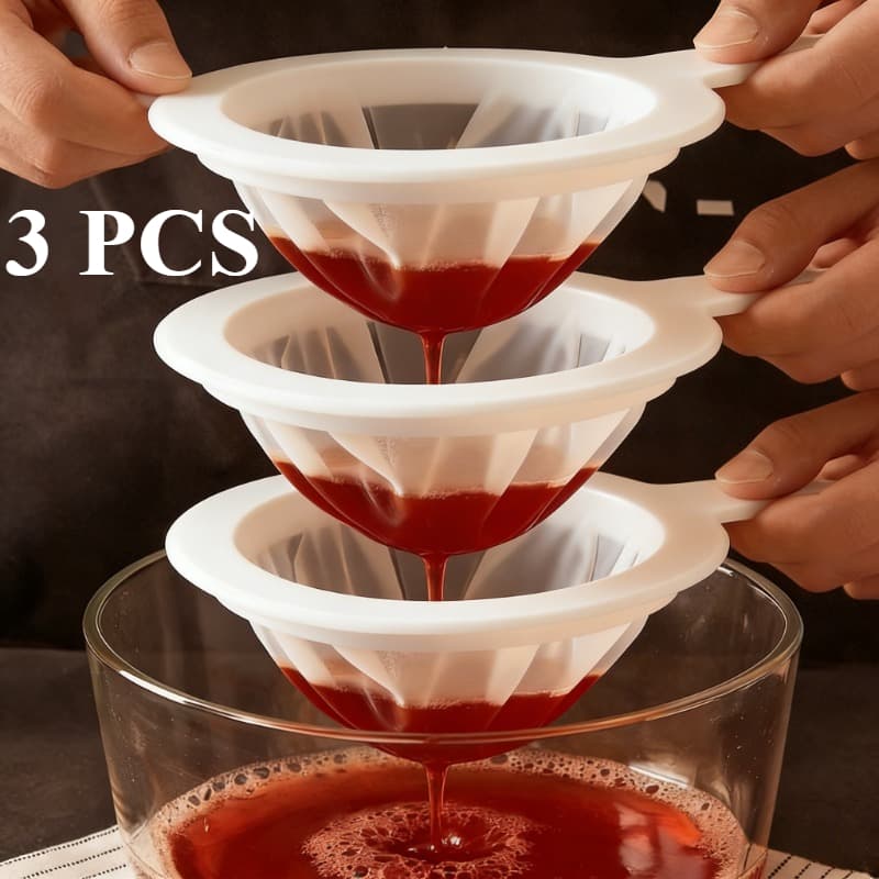 TEMU 3-pack 500-micron Mesh Filters | Hangable, Reusable Kitchen Sieves For Home Brewing, Juice And Flour Filtration, Easy-to-clean And Multi-functional Food Filtering Tools, Made Of Plastic