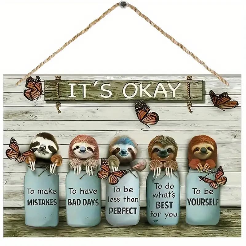 TEMU A Simple Wooden Sloth And Wall Sign- ' Okay' Inspirational Quote, Pre-drilled, -, With Humorous Phrases, Suitable Home Decoration, Sloth Enthusiasts, 1pc, Outdoor Decoration