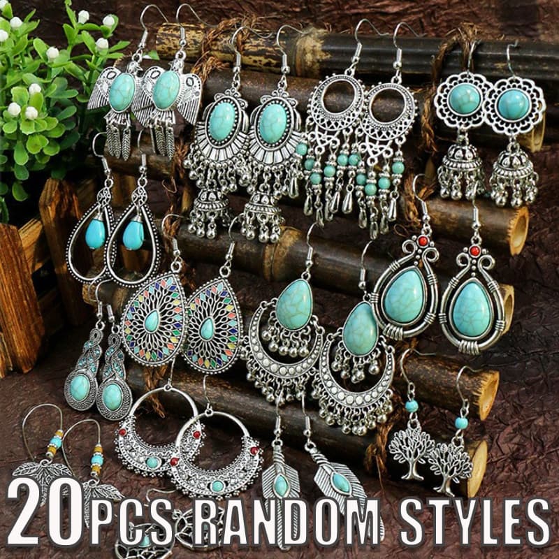 TEMU 20pcs Random Bohemian Earrings - Vintage Distressed Teardrop Dangle Earrings, Fashionable Creative Bell Acrylic Turquoise Jewelry For Women, Perfect For Beach Vacations And Casual Outfits