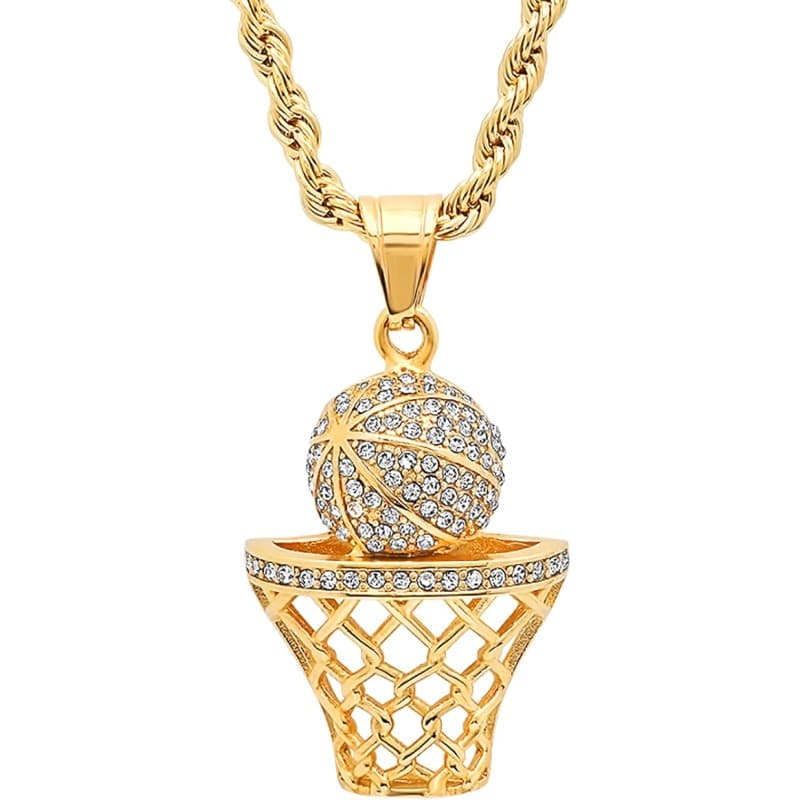 TEMU Single Basketball Pendant - Chain With Hoop For, And Adults - In Golden And - 316l 316l 316l 316l Stainless Steel Sports Jewelry