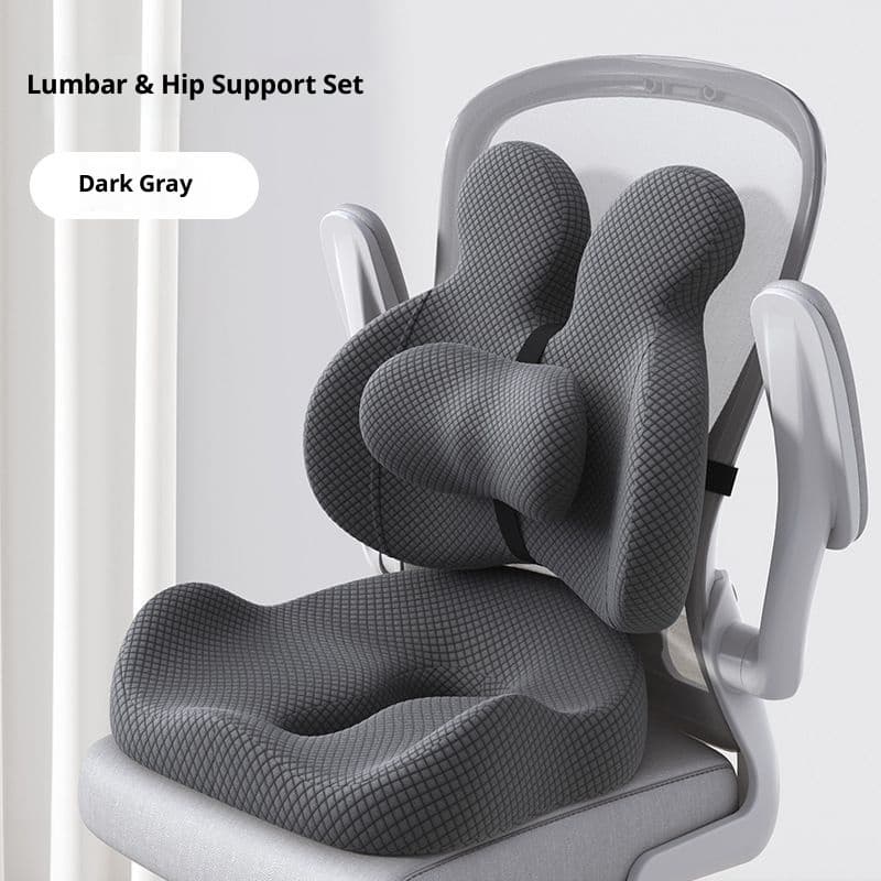 TEMU Dual Lumbar And Seat Cushion Set - Ergonomic Pillow For Waist/hip Relief, Breathable Office Chair Support Cushion