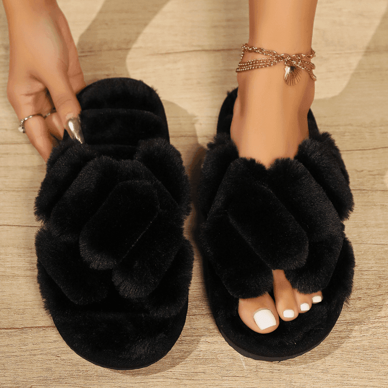 TEMU Luxurious Fuzzy Slippers For Women In Autumn And Winter, Suitable For Outdoor Wear, Anti-slip, Thick Sole, Suitable For Indoor Use, Plush, Made Of, Maternity-style Slippers, Women Shoes