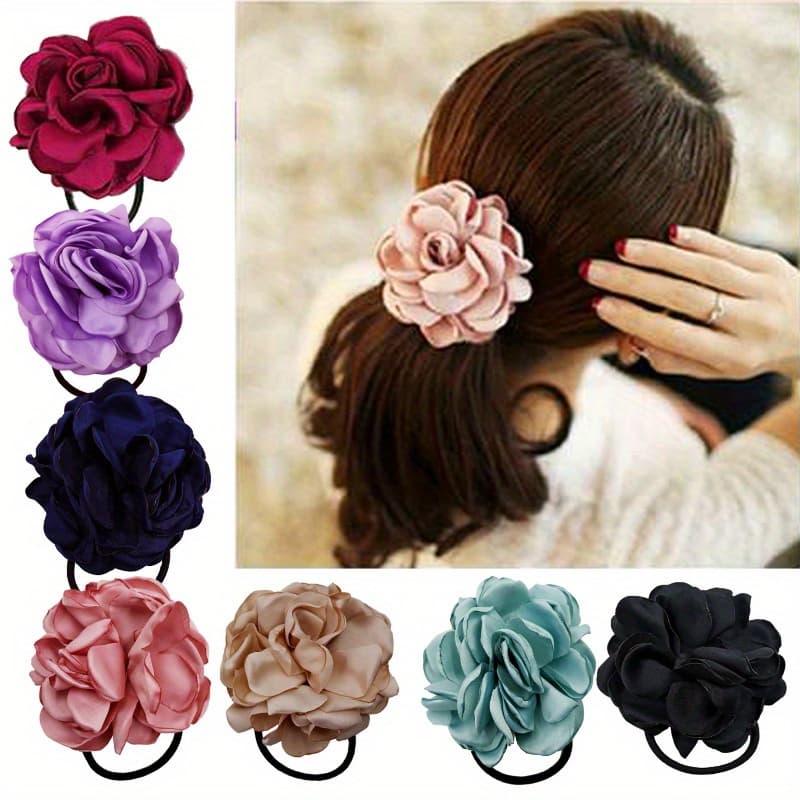 TEMU Set Of 7 New Versatile Hair Ties For Women Featuring Burnt Edge Flower Designs