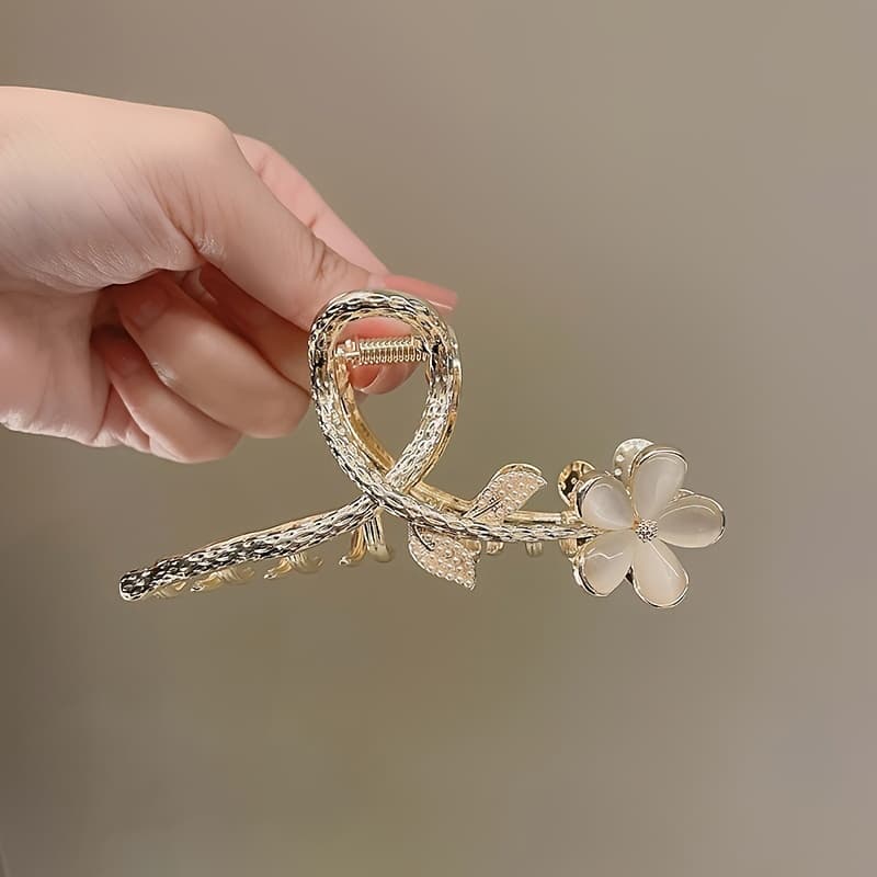 TEMU 1pc Elegant Sparkling Flower Hair Claw Clip, Vintage Non-slip Grip For Women, Alloy Material, Solid Color, Perfect For Daily Wear And Valentine's Day