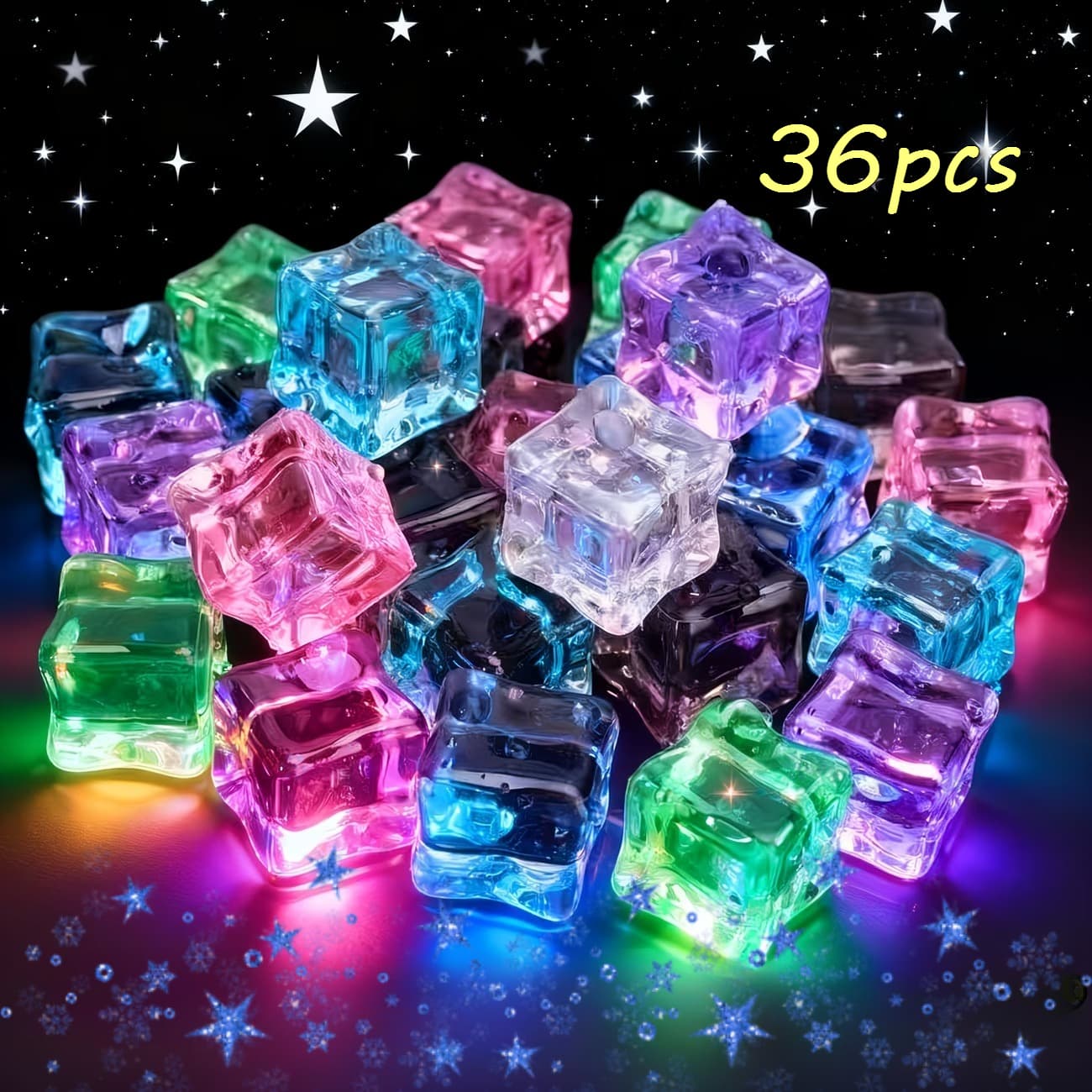 TEMU 36 -the-dark Acrylic Ice Cube Beads, Colorful Cubic Beads Without Holes, Suitable For Home And Patio Decoration, And Can Be Used For Diy Beading, Versatile For Occasions.