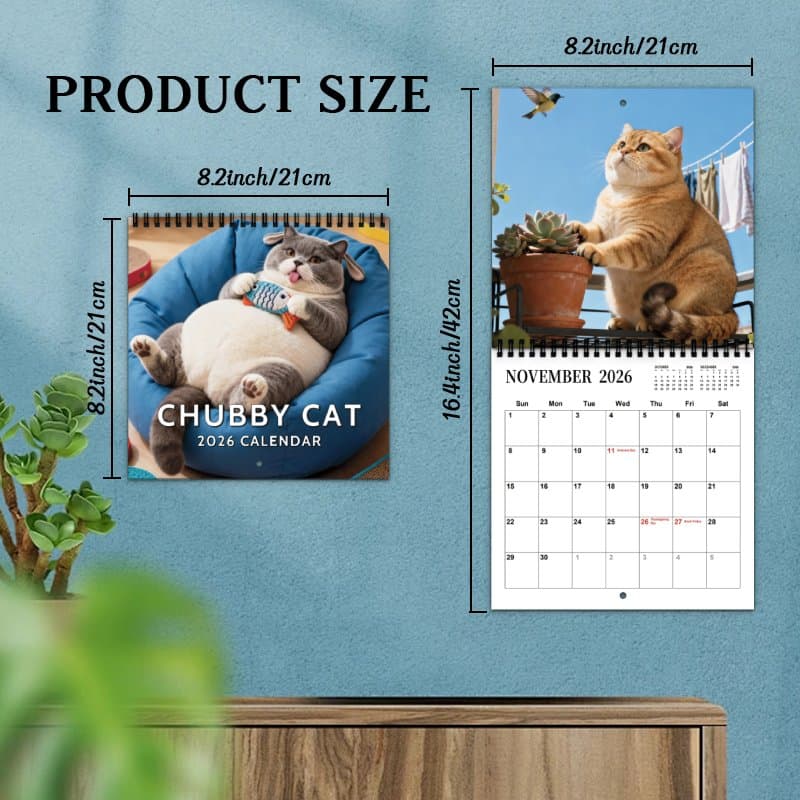 TEMU 2026 Adorable Chubby Cat Wall Calendar Planner - Large With Monthly Photos & Closure, Cute Kitten Design Suitable For Home, Office, Gift (english Language)