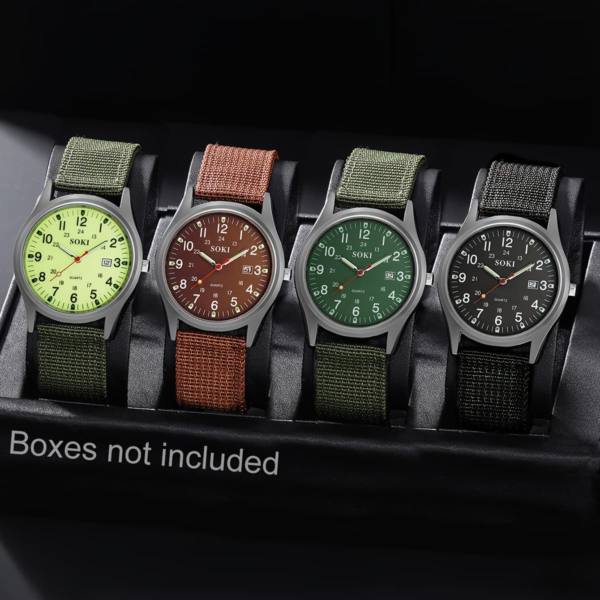 TEMU 4pcs/set Men's Watch Calendar Fashion And Casual Nylon Strap Sports Watches Night Light Dial Quartz Watch Set, For