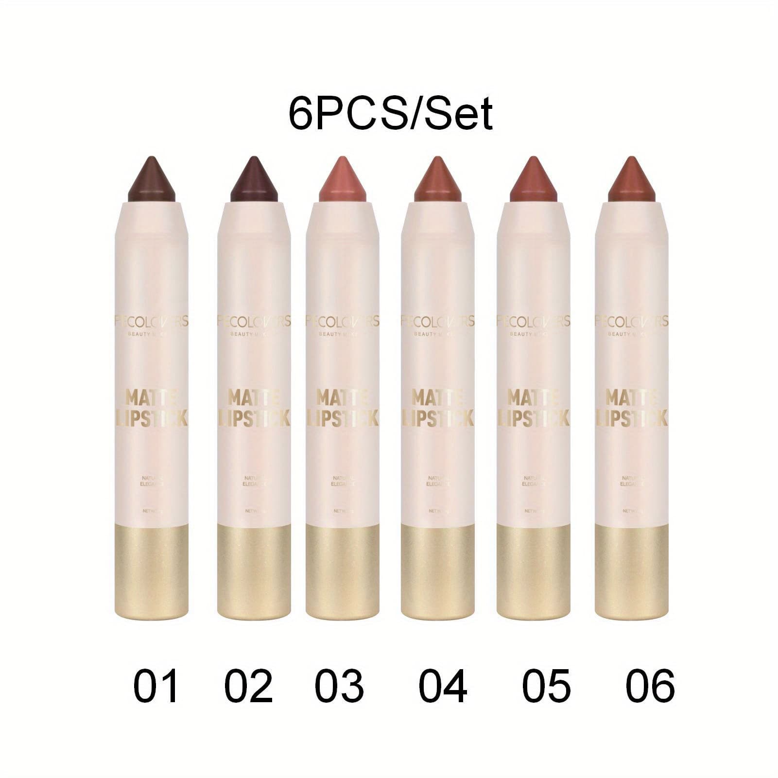 TEMU 6pcs/ Set Long-lasting Matte Brown Lipstick, Universal , Easy Application, , Moisturizing Paste Form
