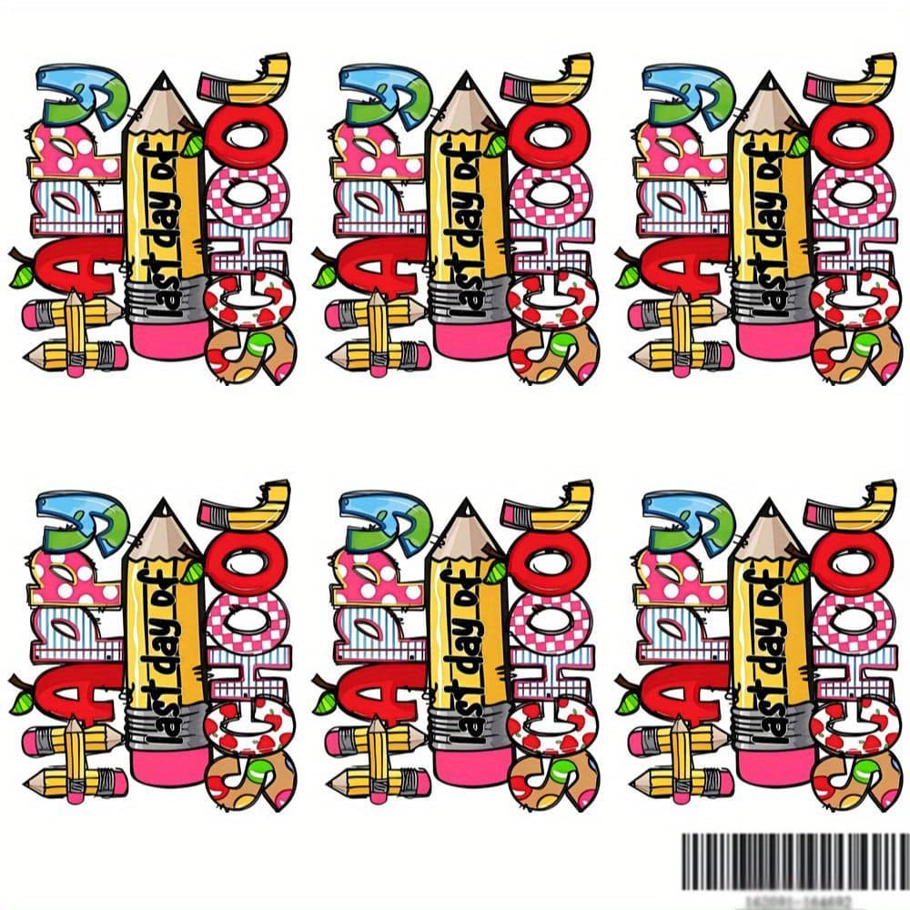 TEMU 6pcs Back-to-school Teacher Gift, Start Of Hot Stamping Stickers, 6pcs To School As A , Start Of Hot Stamping Stickers, Designs Diy Iron-on Transfer Stickers For T-shirts, Start Of Heat