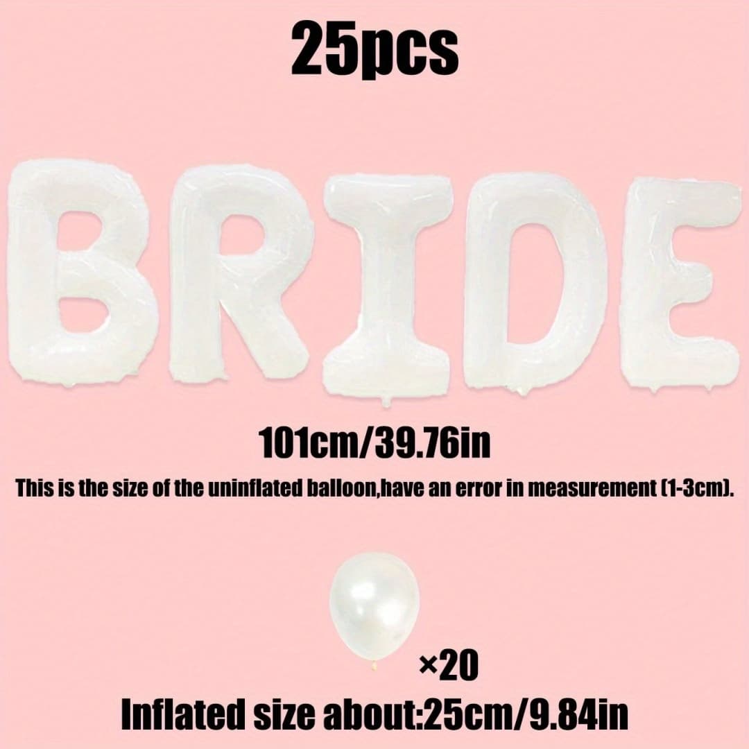 TEMU Set Of 25 Bride Balloons, -inch White Banner Reading 'bride', And Pearlescent White Latex Balloons, Perfect For Bridal Showers, Bachelorette Parties, And Wedding Engagement Decorations