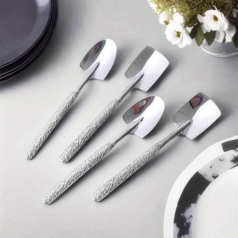 TEMU Pattern Dessert Spoons, Stainless Steel Shovel-shaped Spoons For Ice Cream And Watermelon