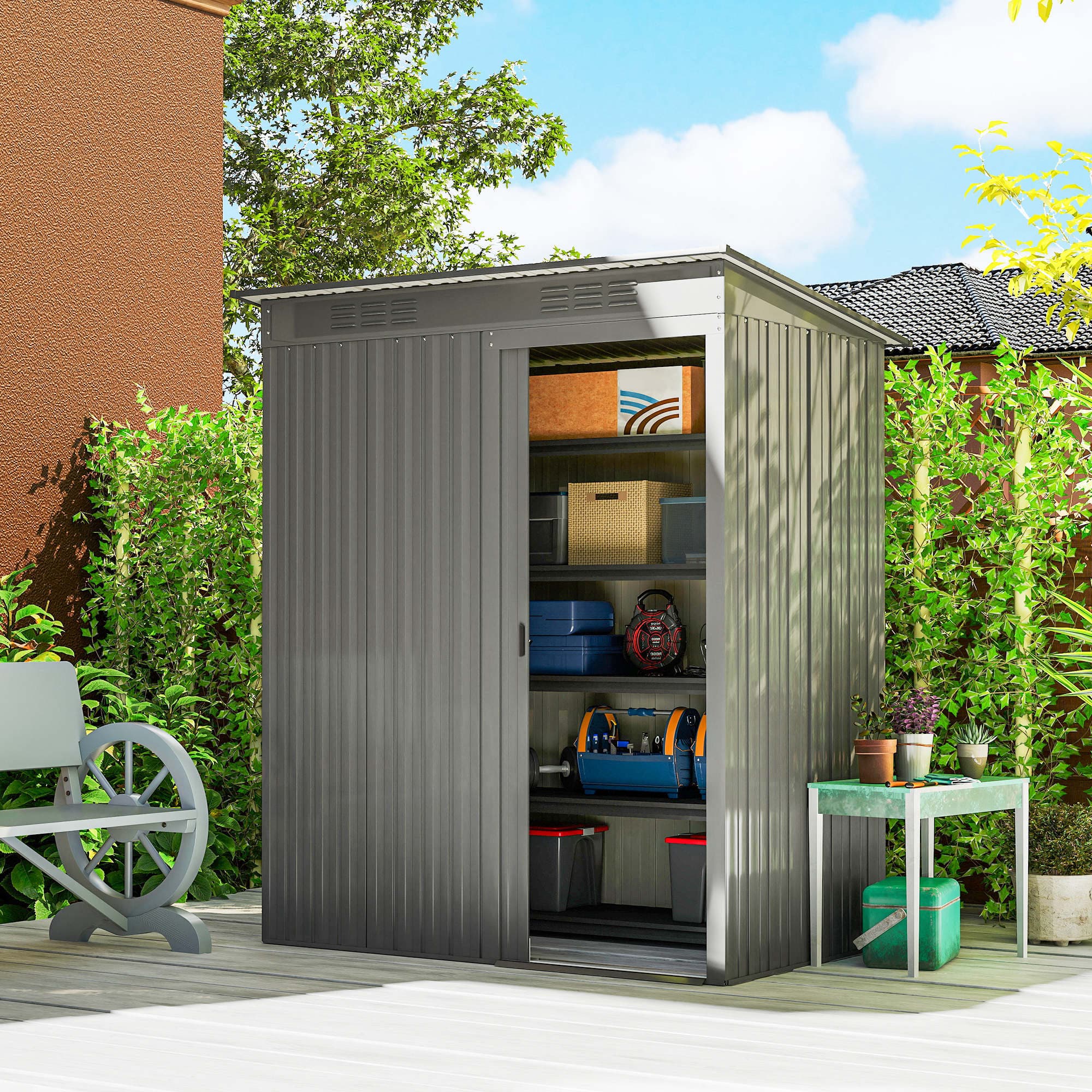 TEMU Outsunny 5. 2' X 3. 5' Outdoor Storage Shed With Vents, Light Grey
