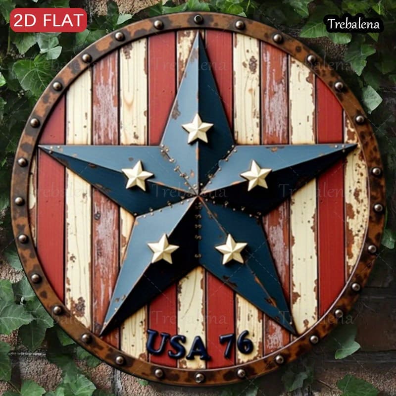 TEMU 2d Flat, [ 2d Flat] Metal Sign "rustic Americana Art - Vintage Usa 76 , Perfect For Farmhouse Decor And Patriotic Displays" Wall Art Aluminum Painting Ideal For Porch Outdoor Garden Decor For
