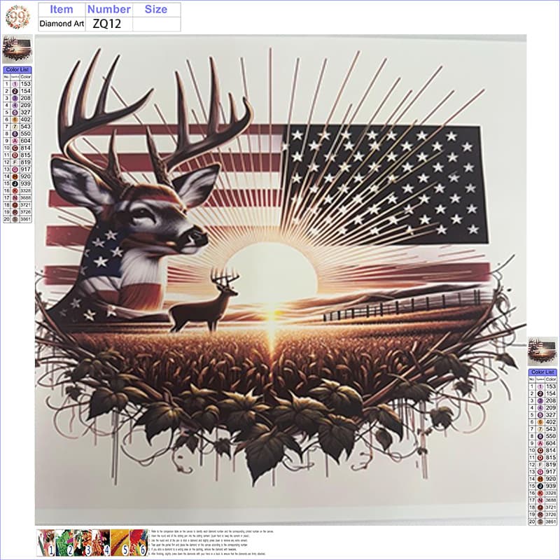 TEMU 5d Diamond Painting Kit - Featuring Elements Of National Flags, Including A Portrait Of A Deer With Flag And A Sunset Landscape With Floral Patterns, Round Diamond Beads